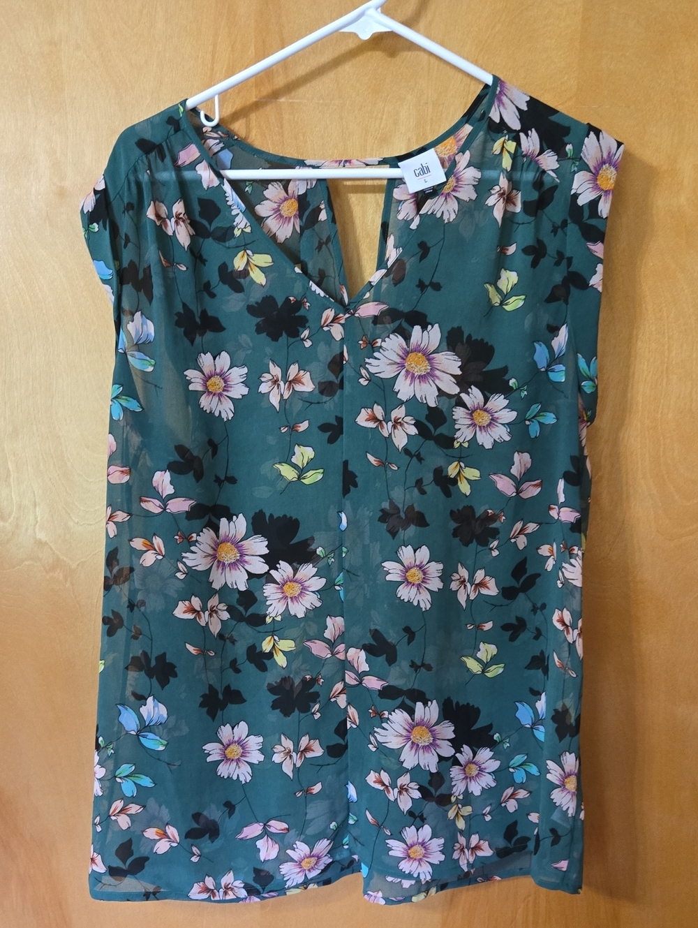 Cabi Sheer Sleeveless Blouse Green Floral Size Large